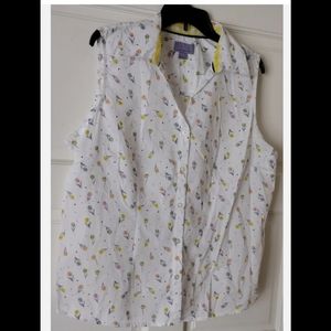 Laura Scott Multicolor Sleeveless Floral White Top Size XL